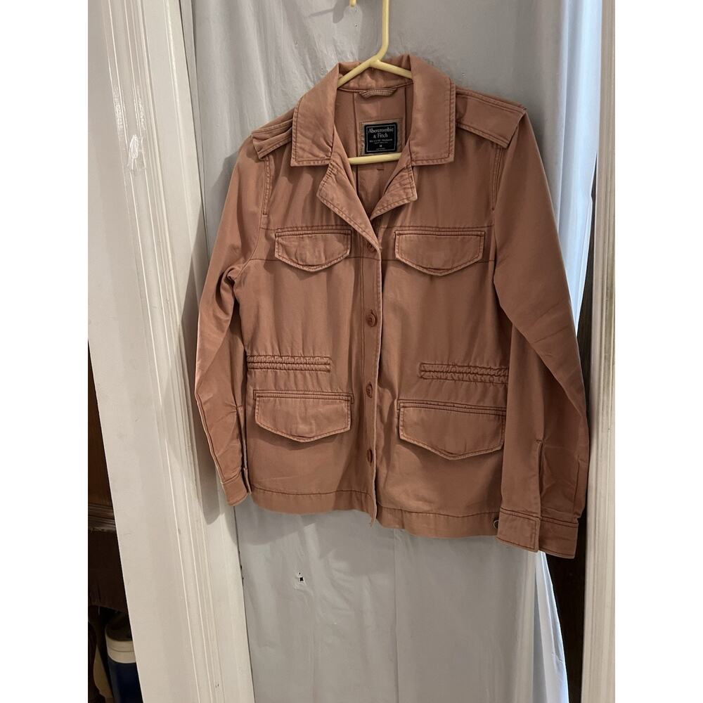 Abercrombie And Fitch Pink Button Up Utility Safari Jacket Sz M Cinched Waist